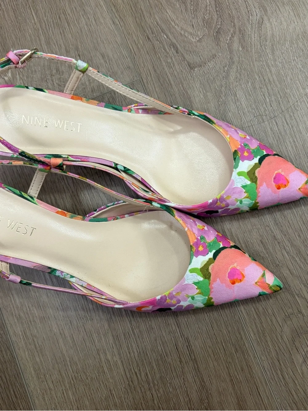 Nine West Floral Pink Slingback Kitten Heels